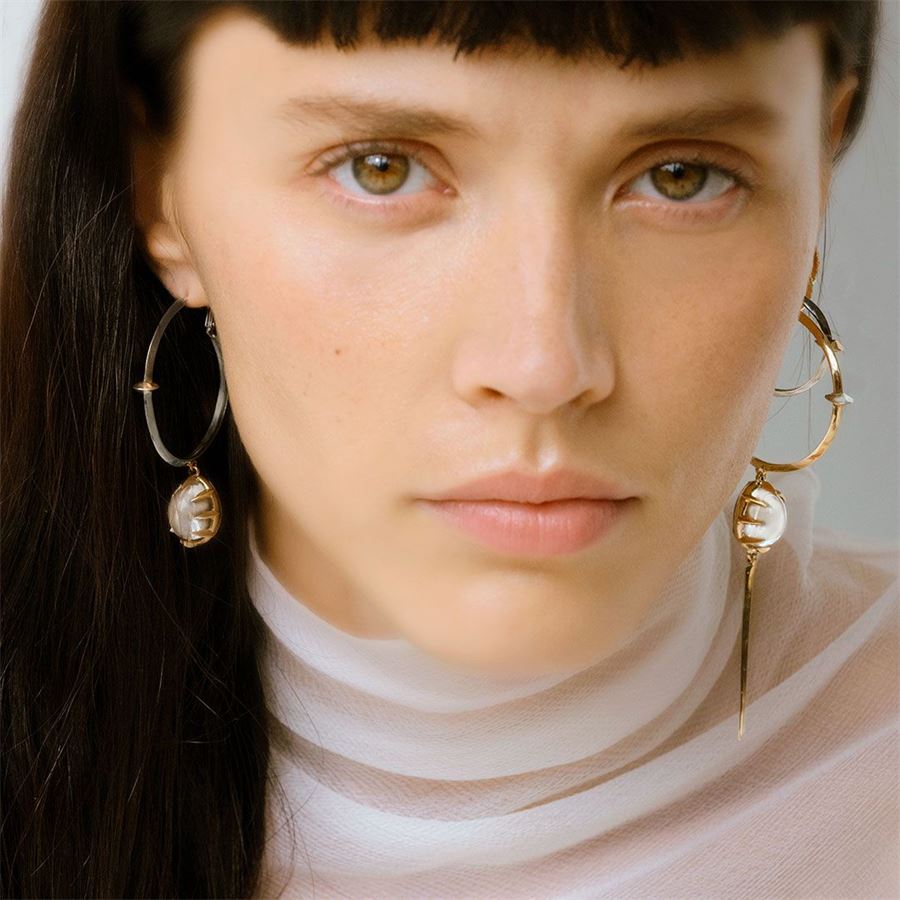 'Solis' single earring with large hoop and rock crystal SOLIS | OR2 G CABAGN BRO